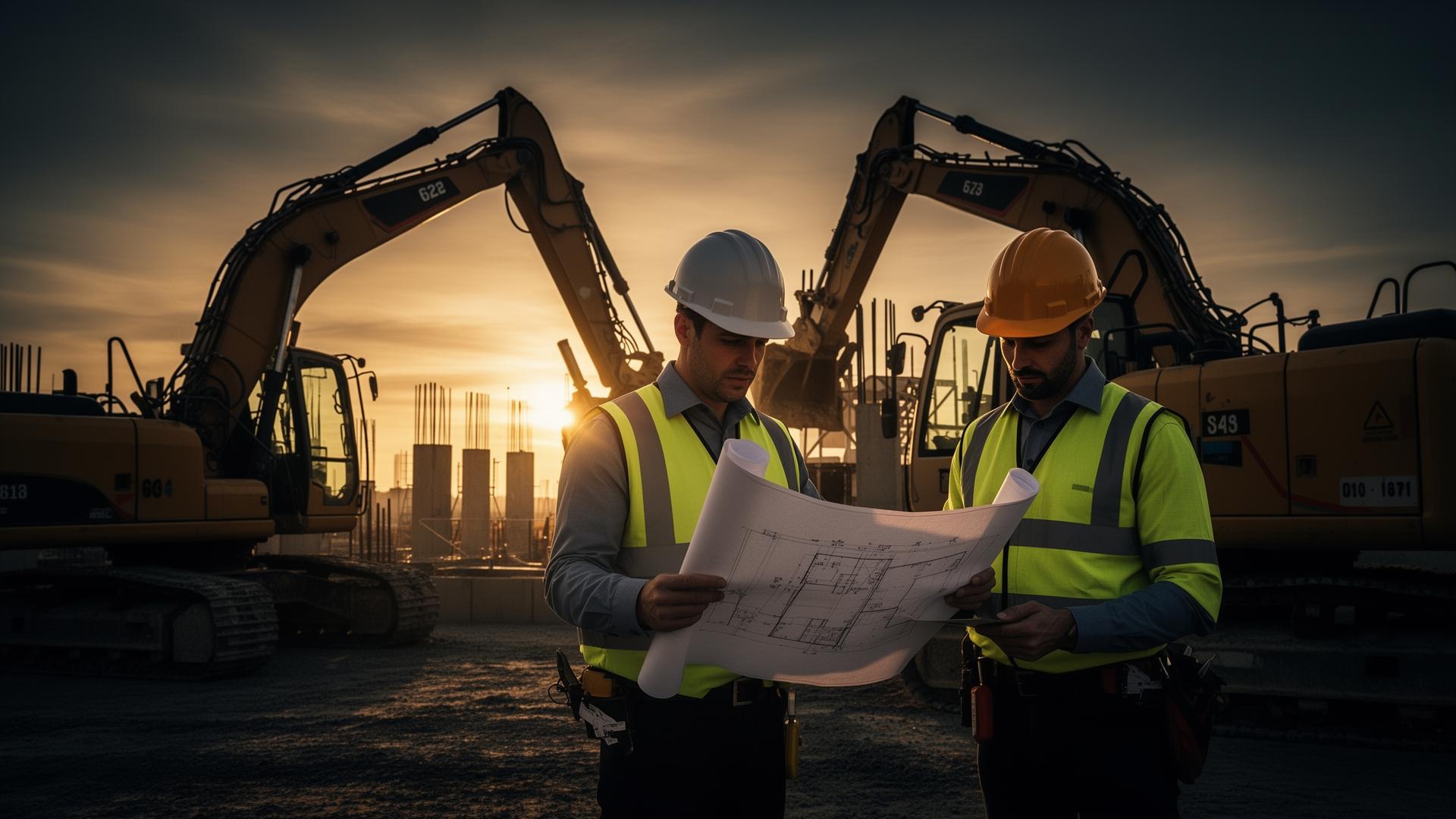 Chantier de construction au coucher du soleil